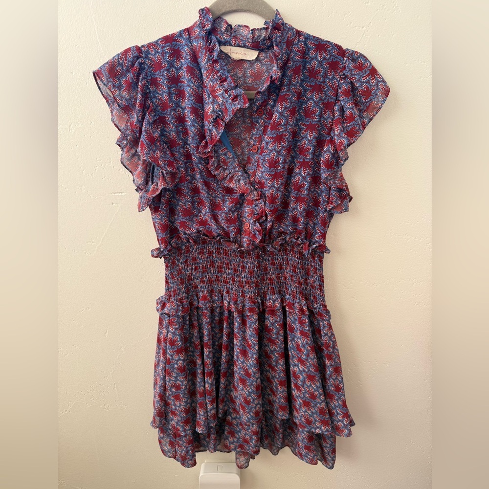 Red white and blue smocked mini dress